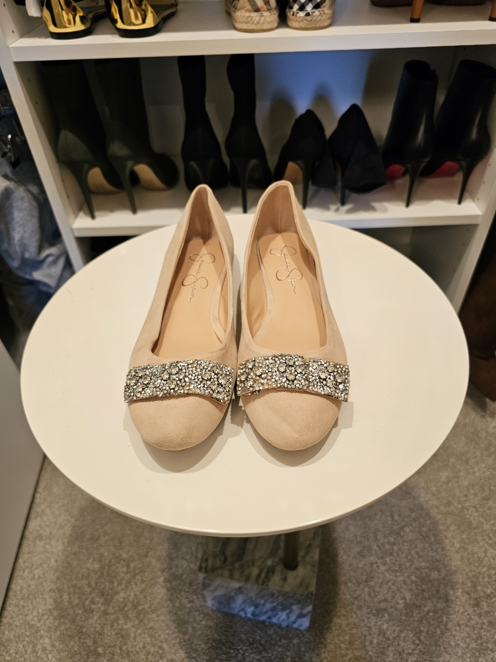 Jessica Simpson Nude Blush Crystal-Strap Ballet Flats